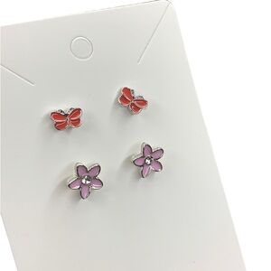 Pink butterfly and flower earrings